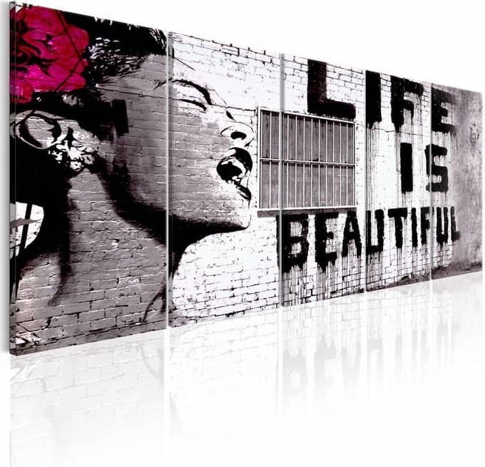 Schilderij - Banksy: Life is Beautiful , 5 luik , rode bloem