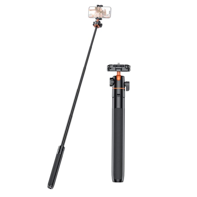 Camera Statief Lichtgewicht Uitschuifbare Selfie Stick Aluminium Vlog Standaard met 360 graden Balhoofd gray