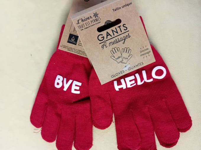 Handschoenen - Tienerhandschoenen - Rood - "HELLO" en "BYE" - 10 tot 14 jaar