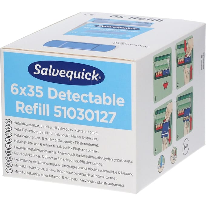 Salvequick® Blue Detectable Plasters Refill 51030127 6x35 Pleister