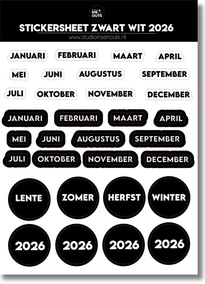 Stickervel Maanden 2026 | Zwart Wit