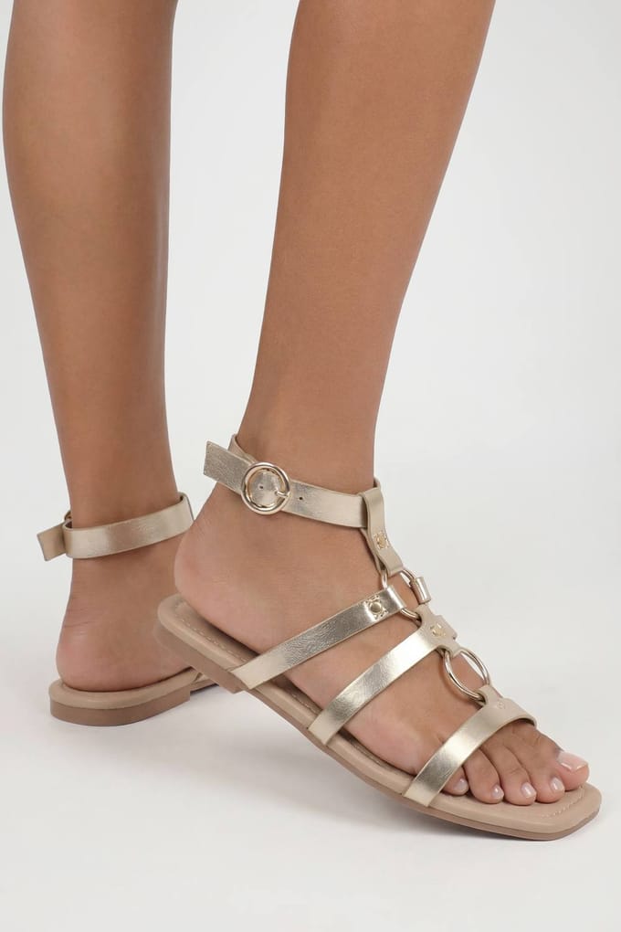 boohoo Dames Gladiator Sandalen Met Ring Hardware Detail | Goud | Maat: 39