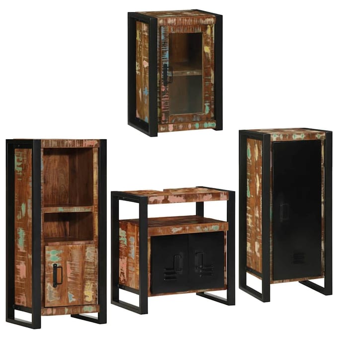 vidaXL - Badkamermeubel - Set - 4 - st - Multikleur - Massief - hergebruikt - hout