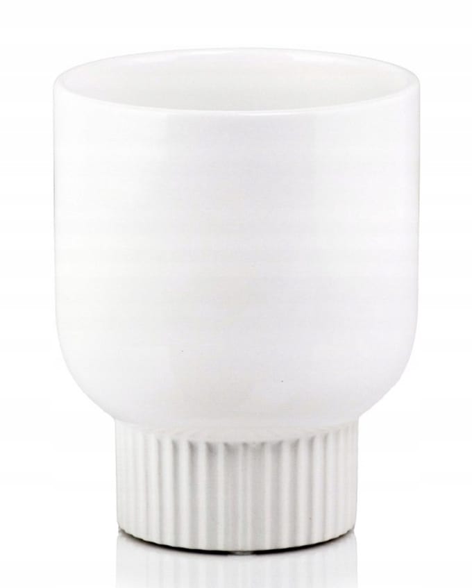Polnix Barcelona Serie - Keramische Pot - Ryflowan Wit - 13cm - Glanzend