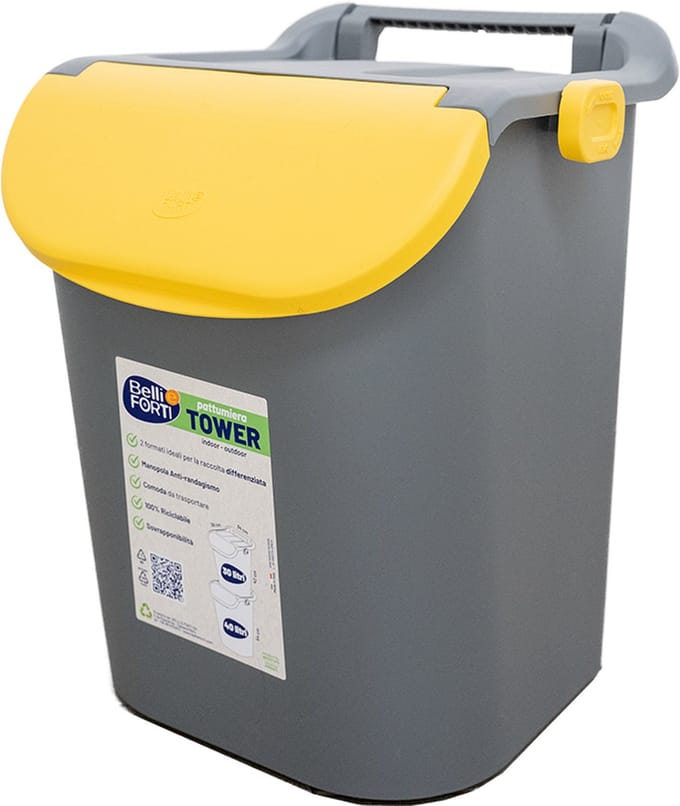 Afvalscheidingsbak - Afvalemmer - Stapelbaar - Tower bin met slot - 30 liter - Geel