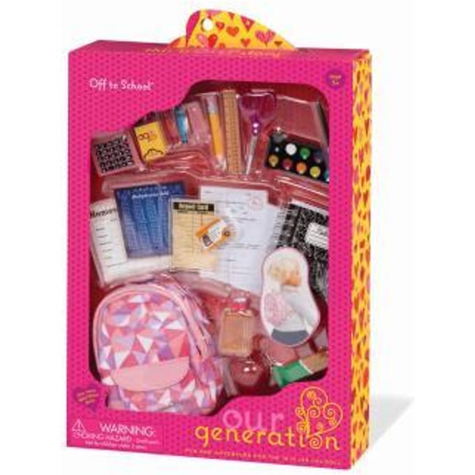 Our Generation Off to School rugzak met schoolartikelen Poppen toebehoren