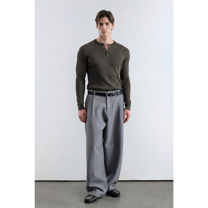 Slim Fit Knopkraag Lange Mouwen T-Shirt
