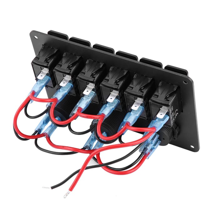 12V 24V 6-voudig Auto Boot LED Tuimelschakelaar Paneel Dubbele USB Voltmeter Sigarettenaansteker Blauw black