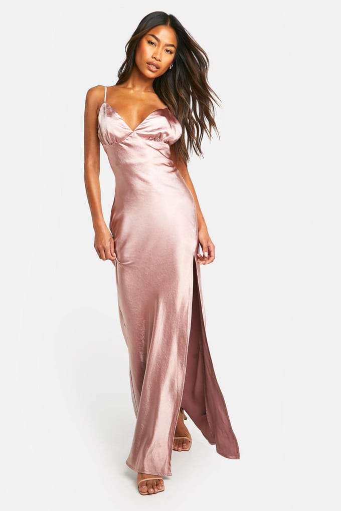 boohoo Dames Bruidsmeisje Satijn Met Bandjes Maxi Jurk | Nerts | Maat: 44