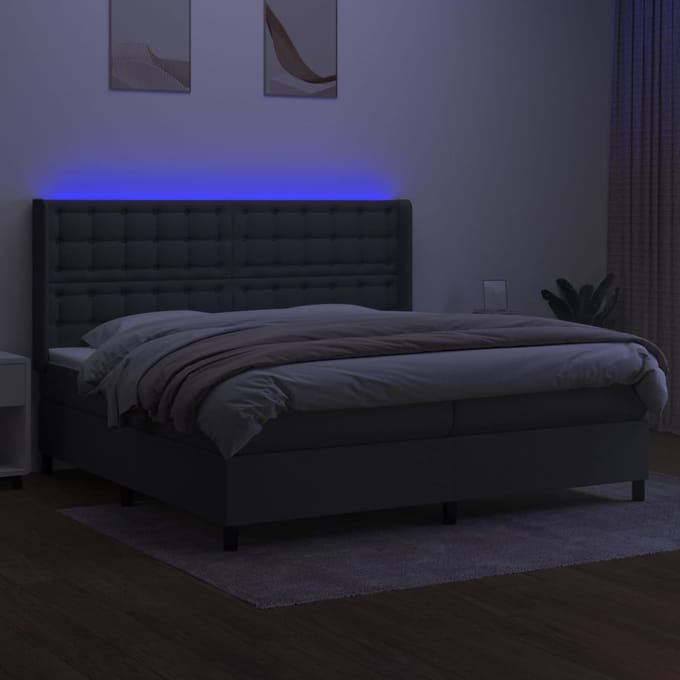 vidaXL - Boxspring - met - matras - en - LED - stof - donkergrijs - 200x200 - cm