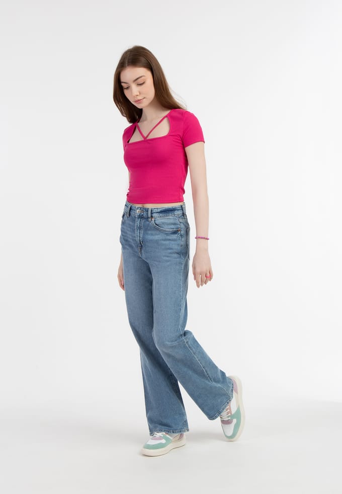 Mymo Ribgebreid T-shirt Dames roze