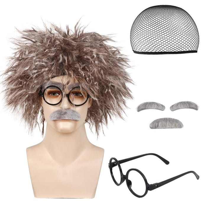 oude professor wetenschapper bruin pruik Adult size bruin