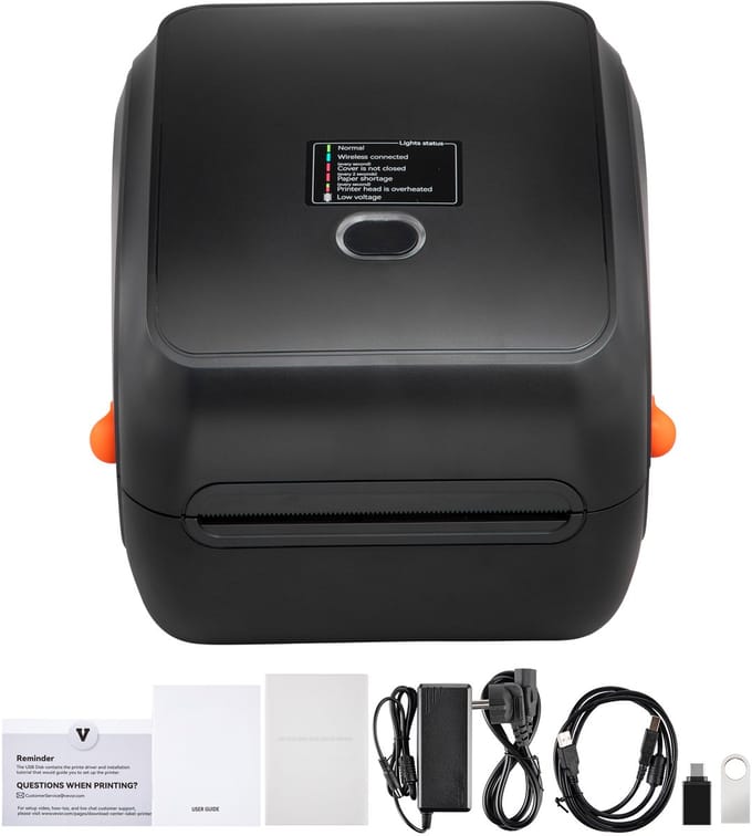 Thermische Labelprinter 300 DPI voor 4 X 6 Verzendpakketten, Draadloze Bluetooth met Automatische Labelherkenning, Ondersteunt Windows/MacOS/Linux/Android/iOS, Compatibel met Amazon, eBay, Etsy Enz