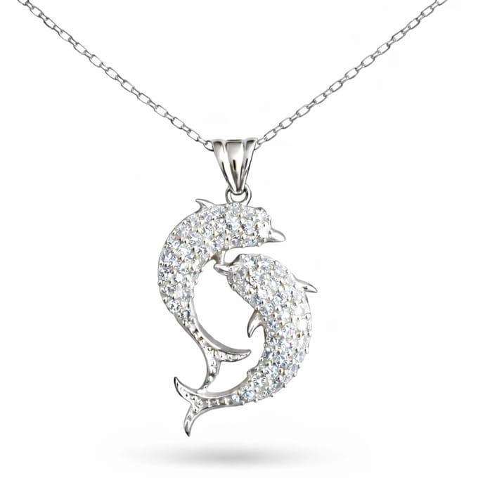 925 Zilver Dames Ketting - Dubbele Dolfijn - Romantisch & Uniek - Handgemaakt - Elegant