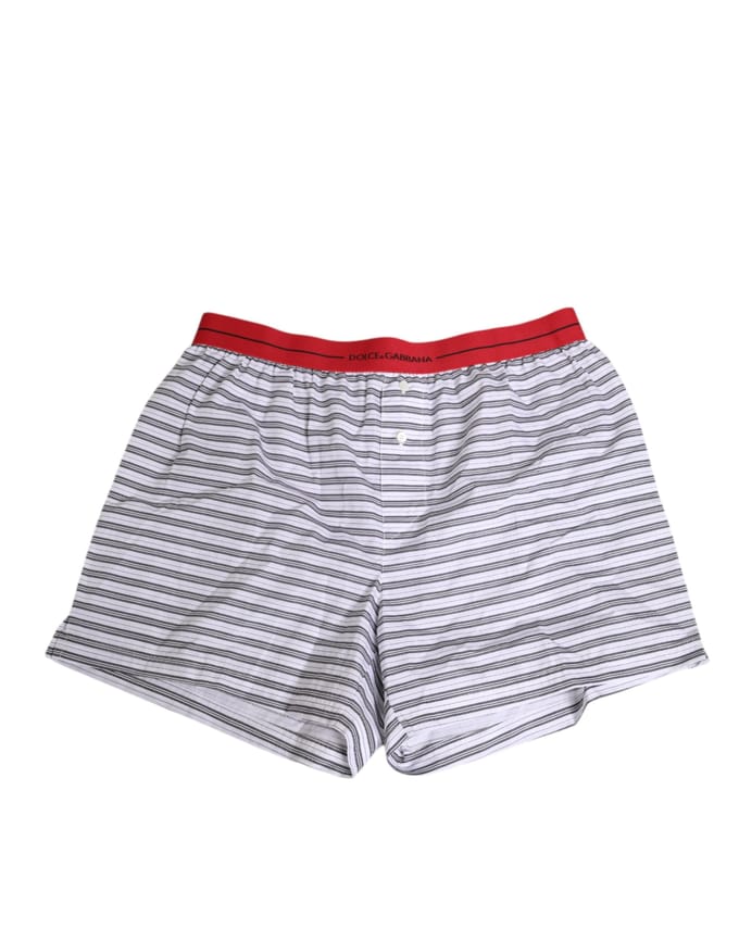 Dolce & Gabbana Witte Gestreepte Katoenen Rood Tailleband Short Zwemkleding