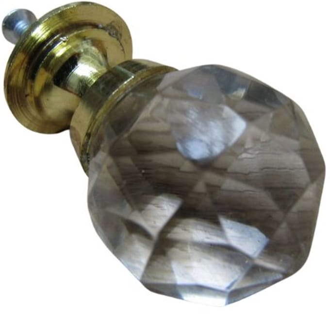 Glass Faceted Crystal Cabinet Knob Brass 32mm