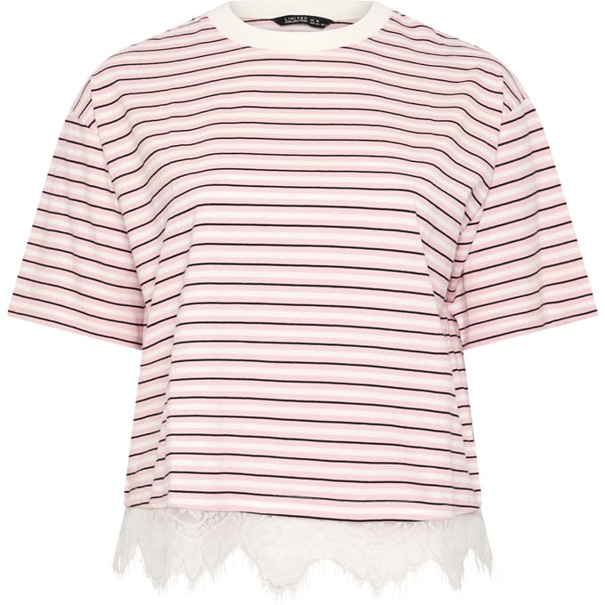 Limited Collection Roze Gestreept Tshirt Met Kanten Zoom Size 42