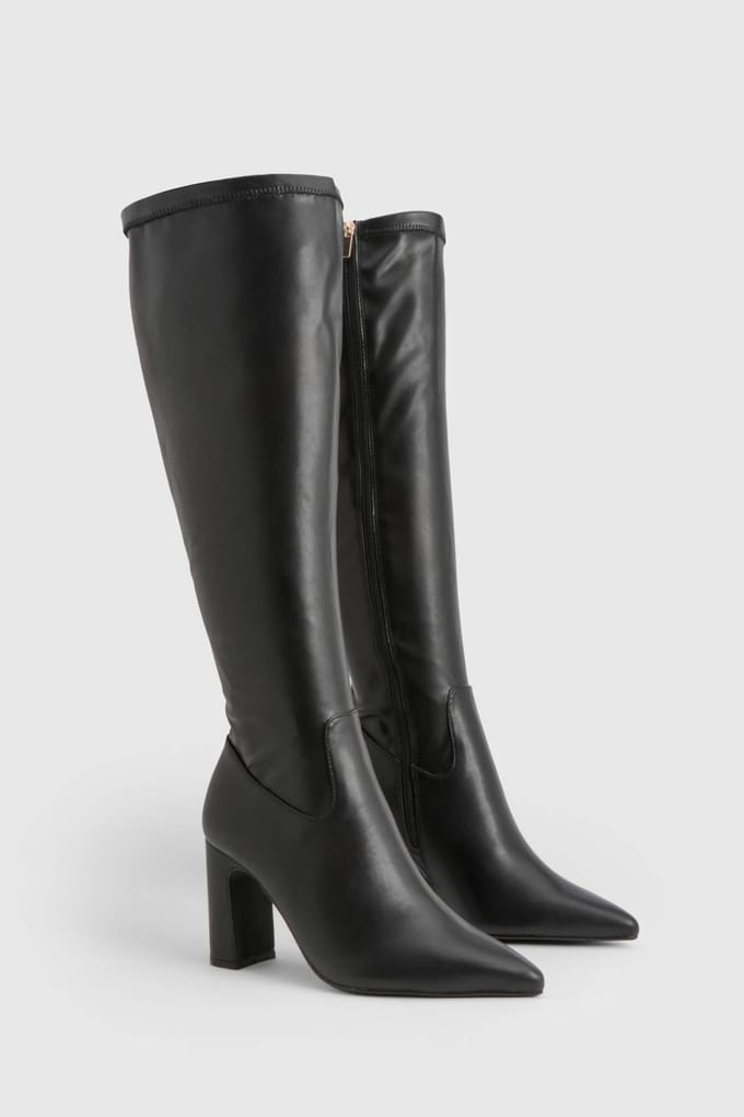boohoo Dames Wide Fit Stiletto Hak Enkellaarzen | Black | Maat: 8