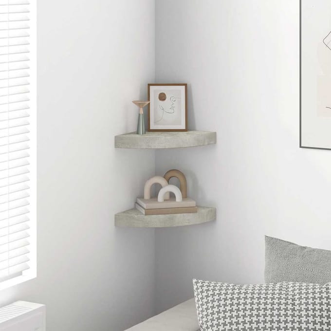 vidaXL - Hoekwandschappen - 2 - st - 25x25x3,8 - cm - MDF - betongrijs