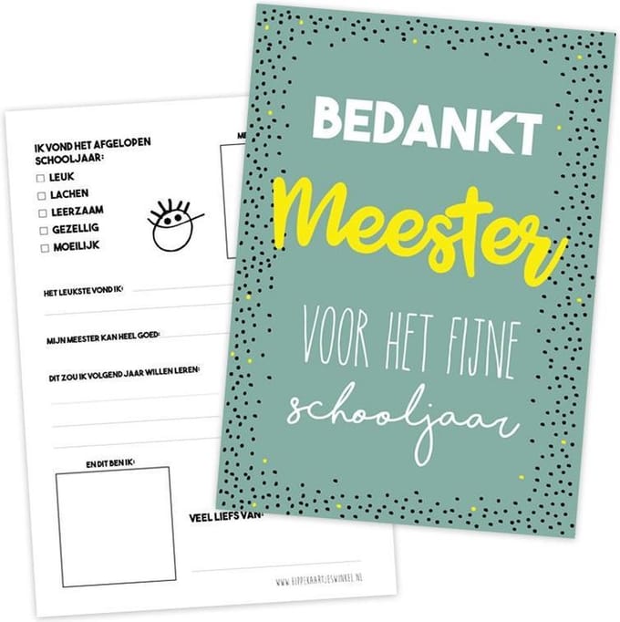 Invulkaart meester - bedankt meester - cadeau meester - einde schooljaar - kaart meester - A5