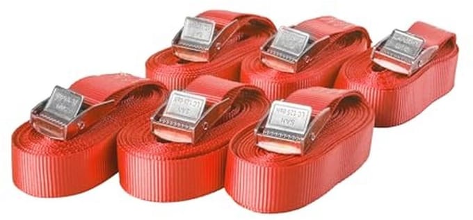 Spanbanden met Klemsluiting, 6 Stuks, 250 kg Belastbaar, 6 m x 25 mm, Rood