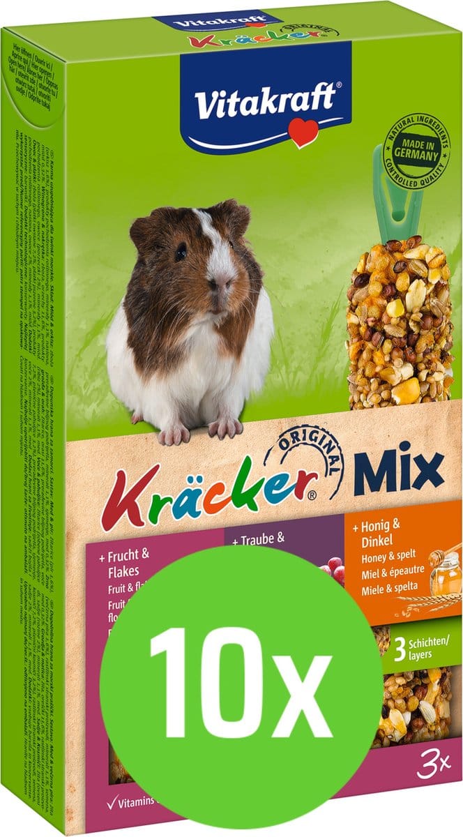 10x Vitakraft Trio Mix druif/noot-groente/biet-popcorn/honing-kräcker dwergkonijn 3in1