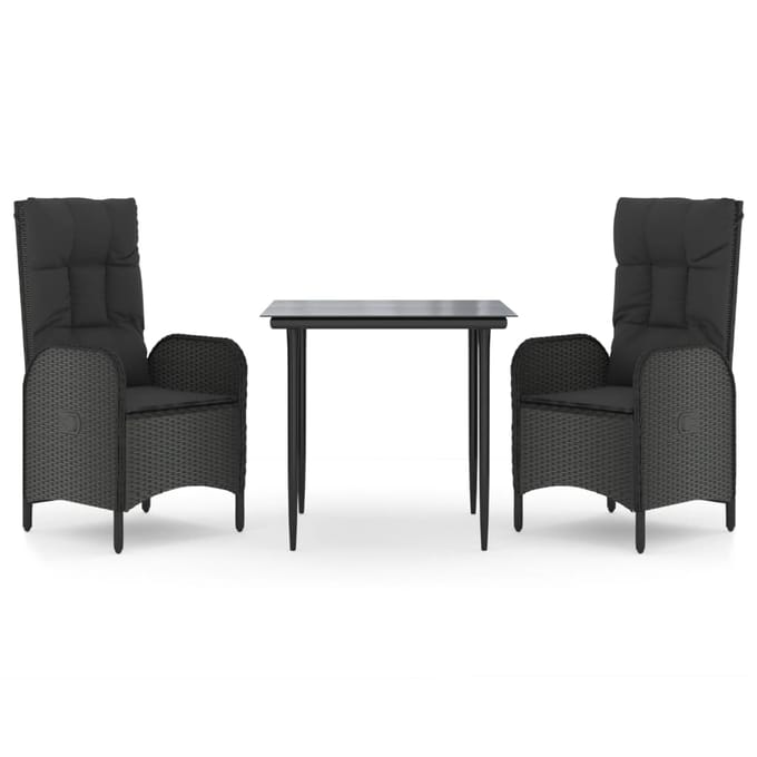 vidaXL - 3-delige - Tuinset - met - kussens - poly - rattan - zwart