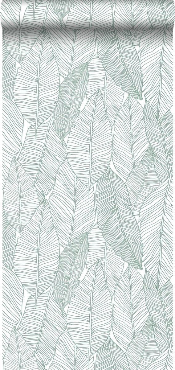 Walls4You behang bladeren groen en wit - 935309 - 0,53 x 10,05 m