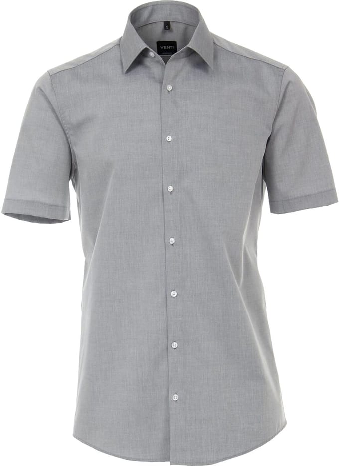 VENTI modern fit overhemd - korte mouw - popeline - grijs - Strijkvriendelijk - Boordmaat: 38 (EU maat: S)