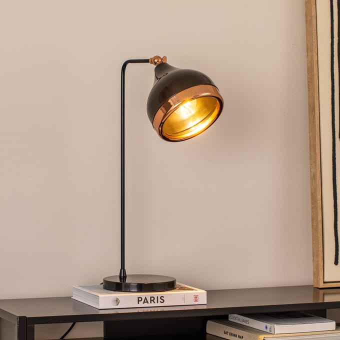 Opviq Tafellamp Yildo, zwart/koper, metaal, hoogte 52 cm