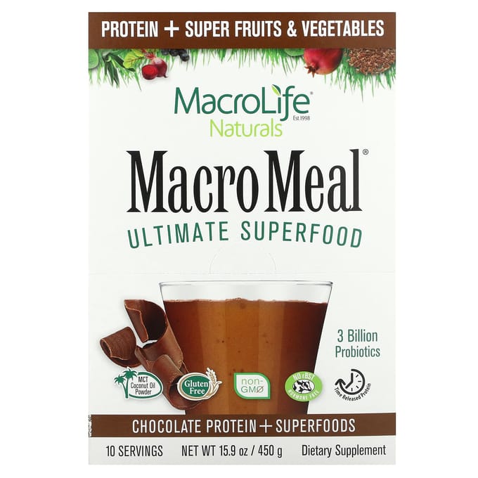 Macrolife Naturals, Macro Meal, Superaliment Ultime, Chocolat, 10 Sachets, 1,6 oz (45 grammes) Chaque