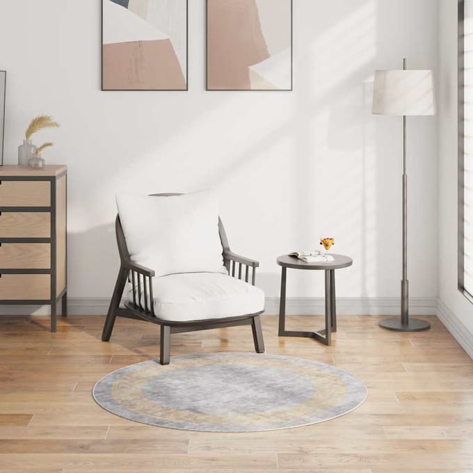 vidaXL - Vloerkleed - wasbaar - ø120 - cm - grijs