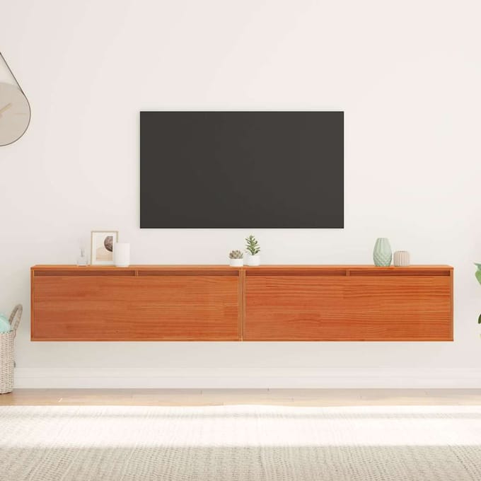 vidaXL - Wandkast - met - plank - Wandgemonteerd - Wasbruin - Massief - grenenhout