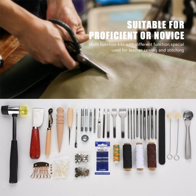 42 pièces outils d'artisanat du cuir Kit de poinçon couture travail couture Groover ensemble de couture black
