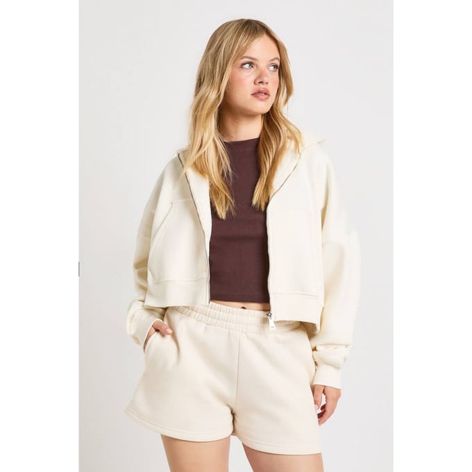 boohoo Dames Petite Sweatshort Met Hoge Taille En Interne Trekkoord | Ecru | Maat: Medium