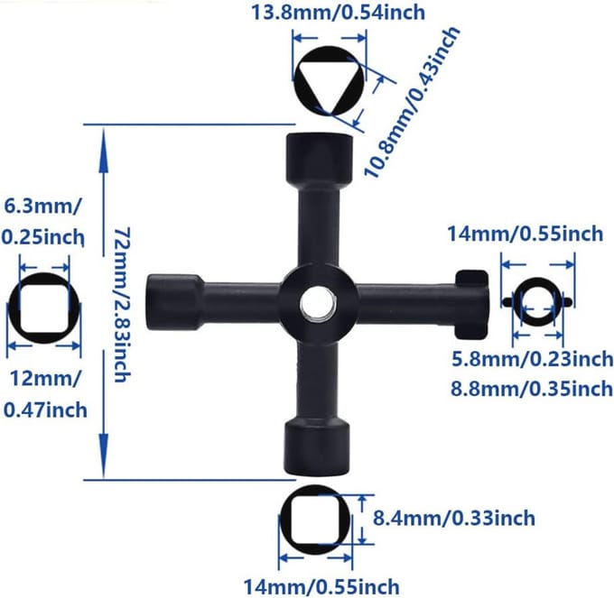 Multifunctionele Radiator Sleutel - 4-Way Utility Tool voor Onderhoud van Apparatuur en Kasten