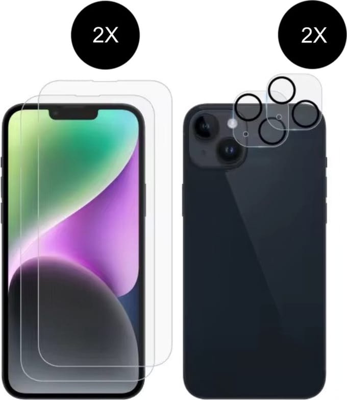 TG Techgrip - 2 Stuks Screenprotector en 2 Stuks Camera Screenprotector Geschikt voor iPhone 14 Plus - Tempered Glass Screen protector Camera Glas Protector Bescherming Set Geschikt voor iPhone 14Plus