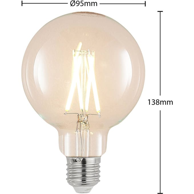 Arcchio LED lamp G95 E27, 8 W, 2.700 K, LED filament lamp, helder, dimbaar