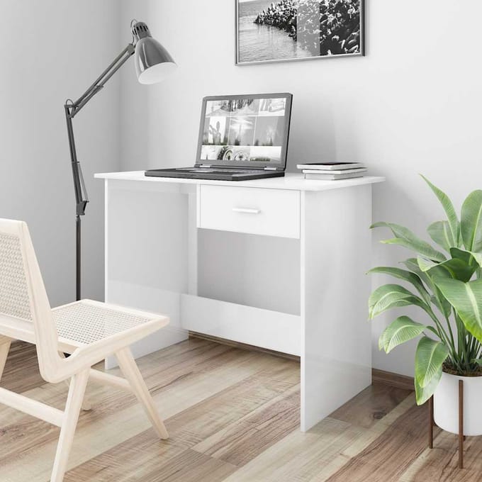 vidaXL - Bureau - 100x50x76 - cm - bewerkt - hout - hoogglans - wit
