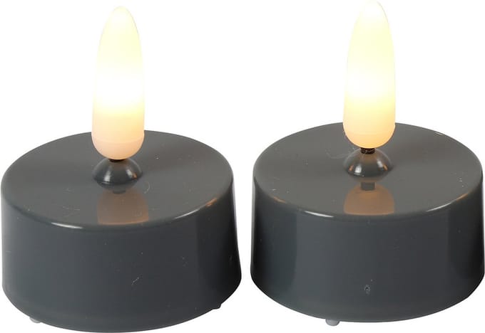 Countryfield LED theelichtjes/waxinelichtjes - 2x st - grijs - met timer - warm wit