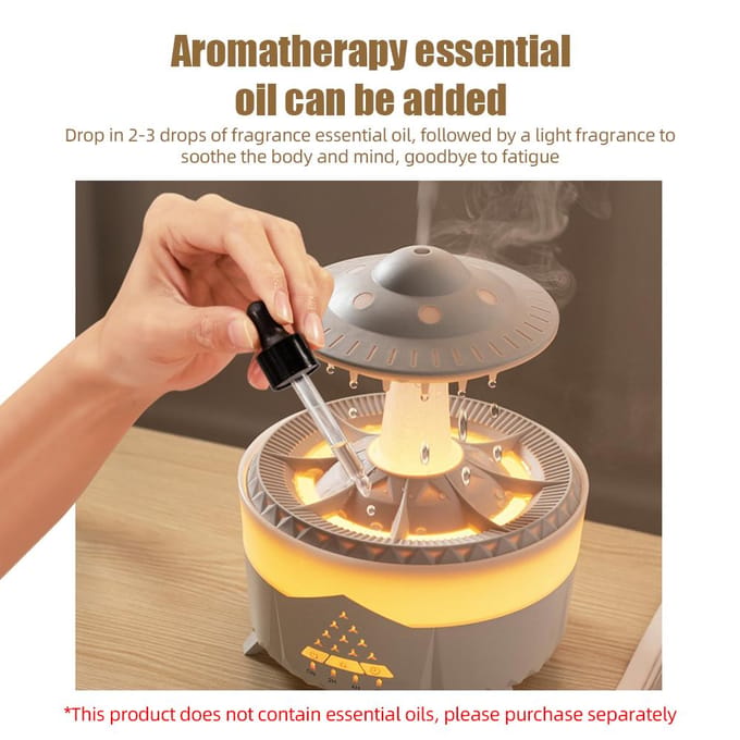 Rain Cloud Luchtbevochtiger Waterdruppel 350 ml Timer met grote capaciteit Cool Mist Essentiële olieverspreider met 7 EU Plug bruin