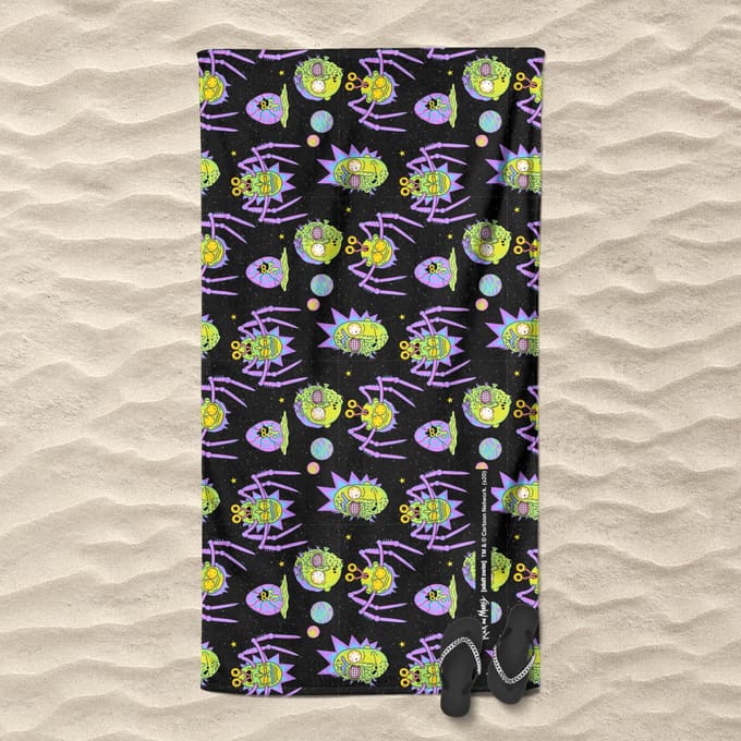 Rick and Morty Brain Head And Spiders Beach Towel