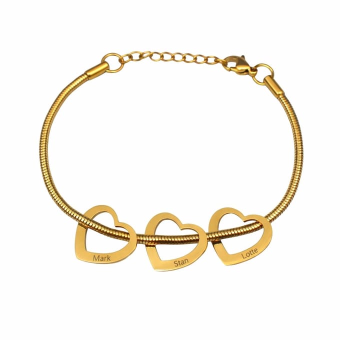 Bedelarmband met 3 Hartjes Goud