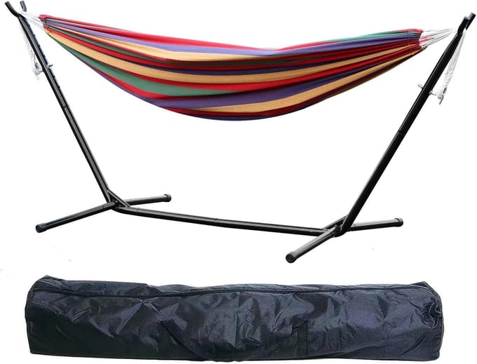 Dubbele Hangmat - Met Standaard - Buiten Ontspannen - Roestbestendig Metaal - 255 cm Lengte - Rood