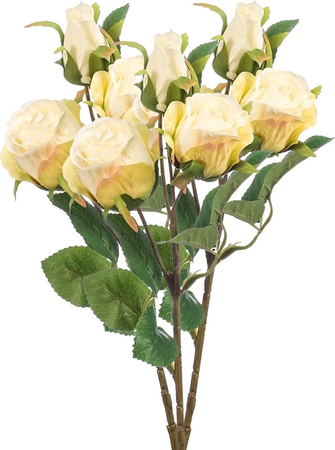 Emerald Kunstbloem Roos tak - 3x - 44 cm - creme wit - Kunst zijdebloemen