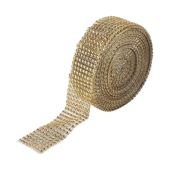 10 Meter Diamantgaas Lint Bruidstaarten Kaarsen Omwikkelen Strass Kristal Gouden beige