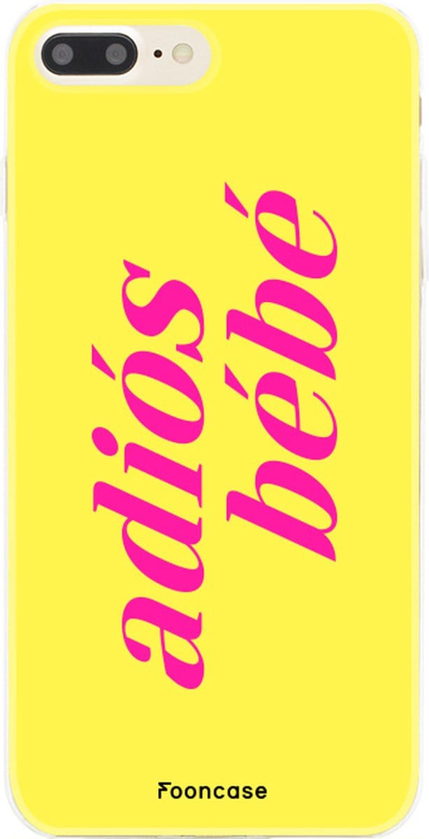 Fooncase Hoesje Geschikt voor iPhone 7 Plus - Shockproof Case - Back Cover / Soft Case - Adios Bebe / Geel & Roze