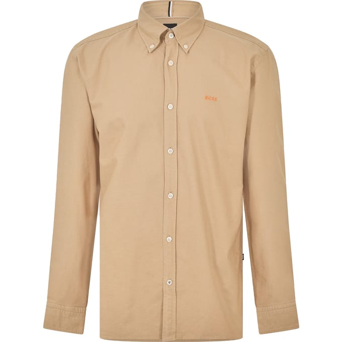 Boss Heren Knoop Overhemd Met Lange Mouwen (Licht Beige)
