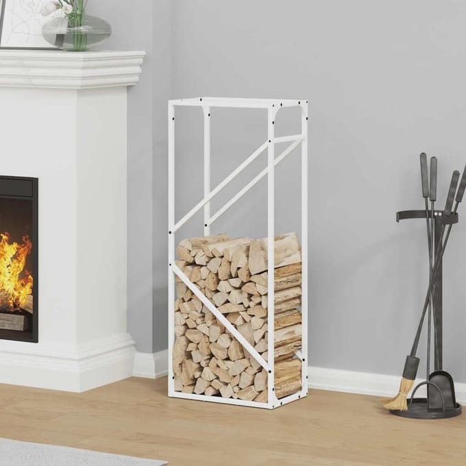 Houtrek - Houtopslag - Haardhout Opslag - Robuuste Standaard - 40x25x100 cm - Wit