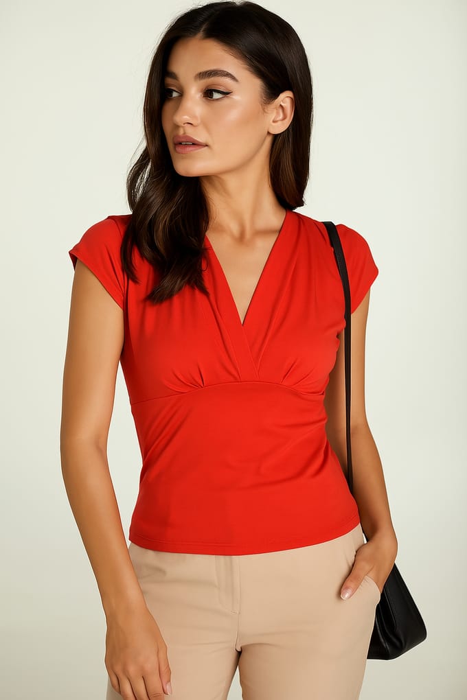 Rode mouwloze jersey top met V-hals – stretchkatoenmix